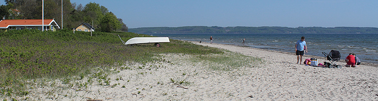 Härlig sandstrand utanför sommarstugorna i Hvidbjerg Härlig sandstrand utanför sommarstugorna i Hvidbjerg
