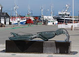 Sculpture of a langoustine, the speciality of Laso, on the square in Osterby Sculpture of a langoustine, the speciality of Laso, on the square in Osterby