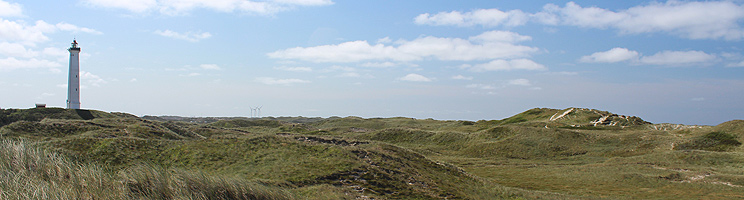 Lyngvig Fyr (Leuchtturm) und die hügelige Landschaft zwischen den Ferienhäusern und dem Strand von Nr. Lyngvig Lyngvig Fyr (Leuchtturm) und die hügelige Landschaft zwischen den Ferienhäusern und dem Strand von Nr. Lyngvig