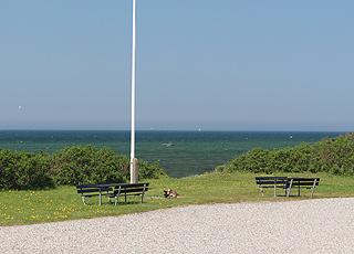 Utsiktsbänkar bortom kusten i sommarstugeområdet Skåstrup Utsiktsbänkar bortom kusten i sommarstugeområdet Skåstrup