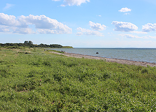 Aussicht entlang der Küste von den Grünflächen hinter dem Strand von Stoense Aussicht entlang der Küste von den Grünflächen hinter dem Strand von Stoense