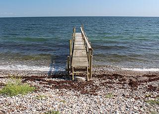 Badebro ved stenstranden i ferieområdet Tårup Badebro ved stenstranden i ferieområdet Tårup