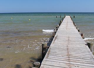 Clear water by the long bathing jetty on the beach in the holiday area Vejlby Fed Clear water by the long bathing jetty on the beach in the holiday area Vejlby Fed
